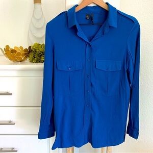 Mango Buttons Down Long Sleeve Royal Blue Shirt Size 4